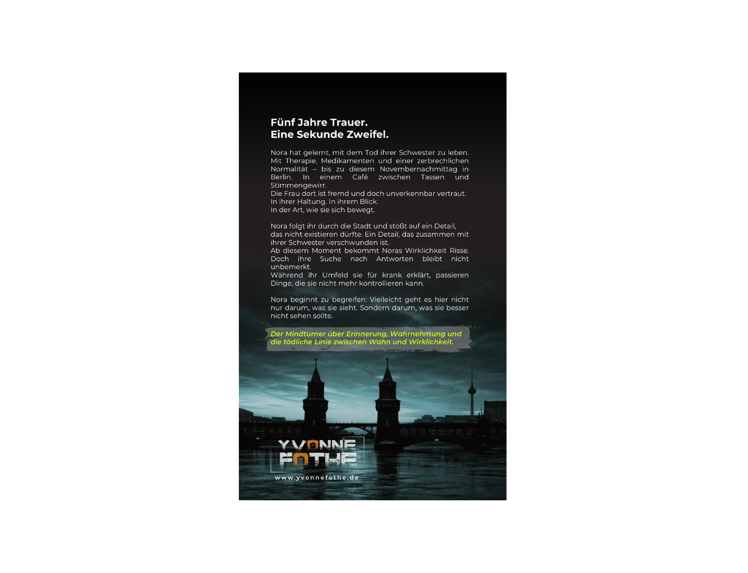 Nora - Bist du sicher - Yvonne Fothe - Psychothriller - Mindturner - Berlin-Backcover